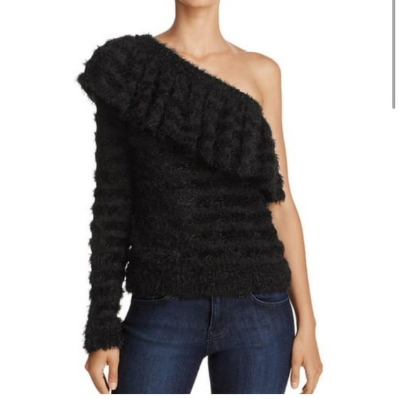 Wayf Sweaters - Wayf Black Fuzzy One Shoulder Sweater Small